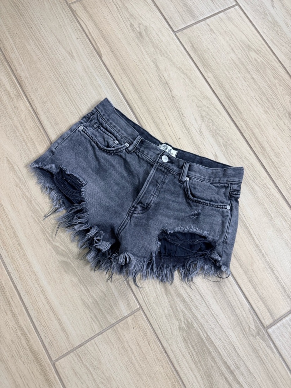 Free People We The Free Loving GoodVibrations Denim Shorts 26 Black Distressed